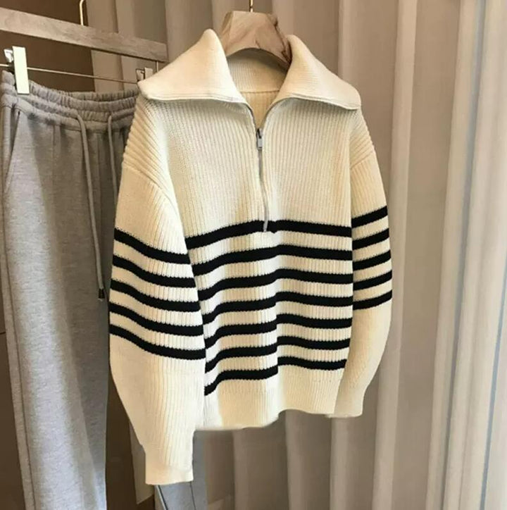 Damen lässiger Pullover mit hohem Kragen und Reißverschluss Drune