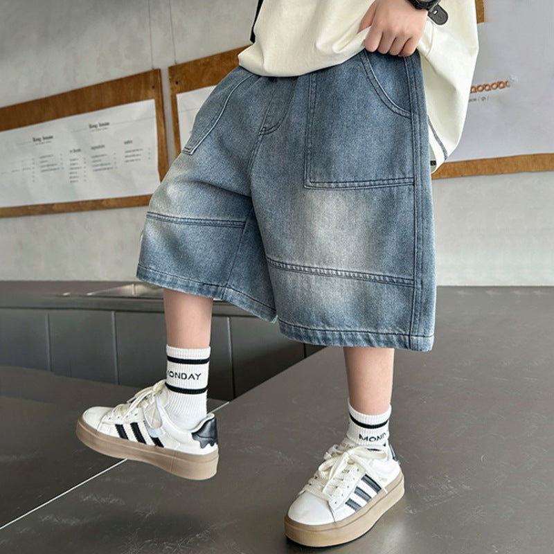 Jungen lässige Denim-Shorts mit großen Taschen Drune
