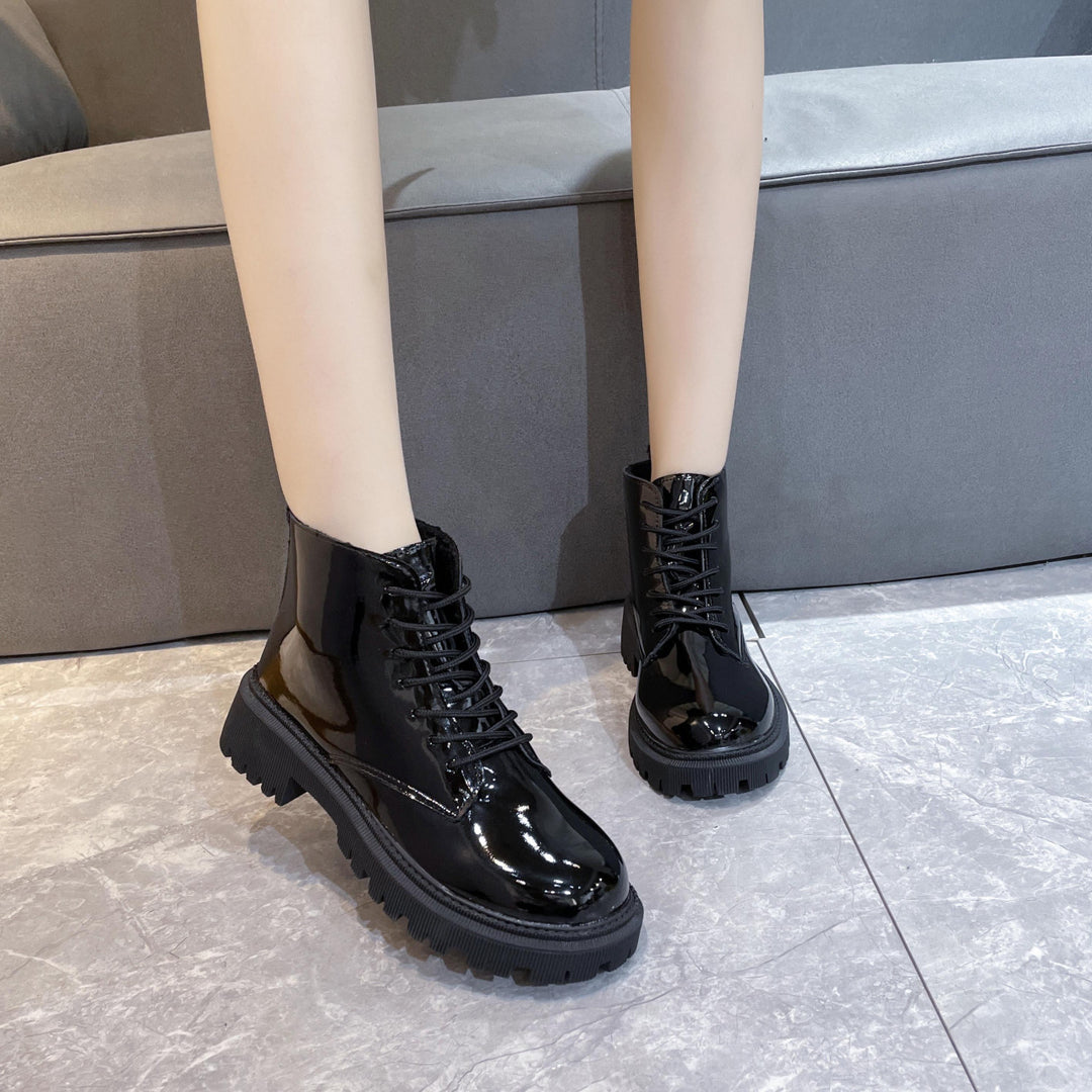 Damen Schnürbiker-Stiefelette mit profilierter Plateausohle Drune