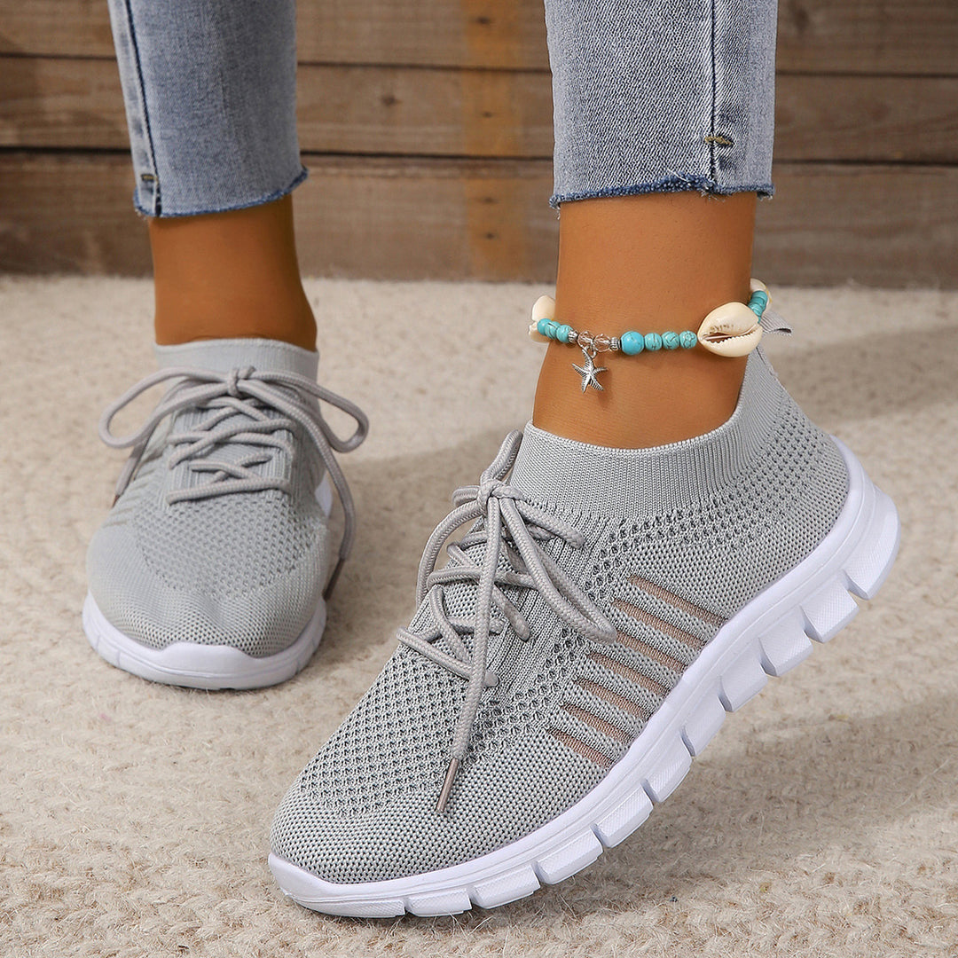 Damen nan gestrickte Sock-Sneaker mit elastischem Schaft, dekorativer Schnürung und flexibler Profilsohle Drune