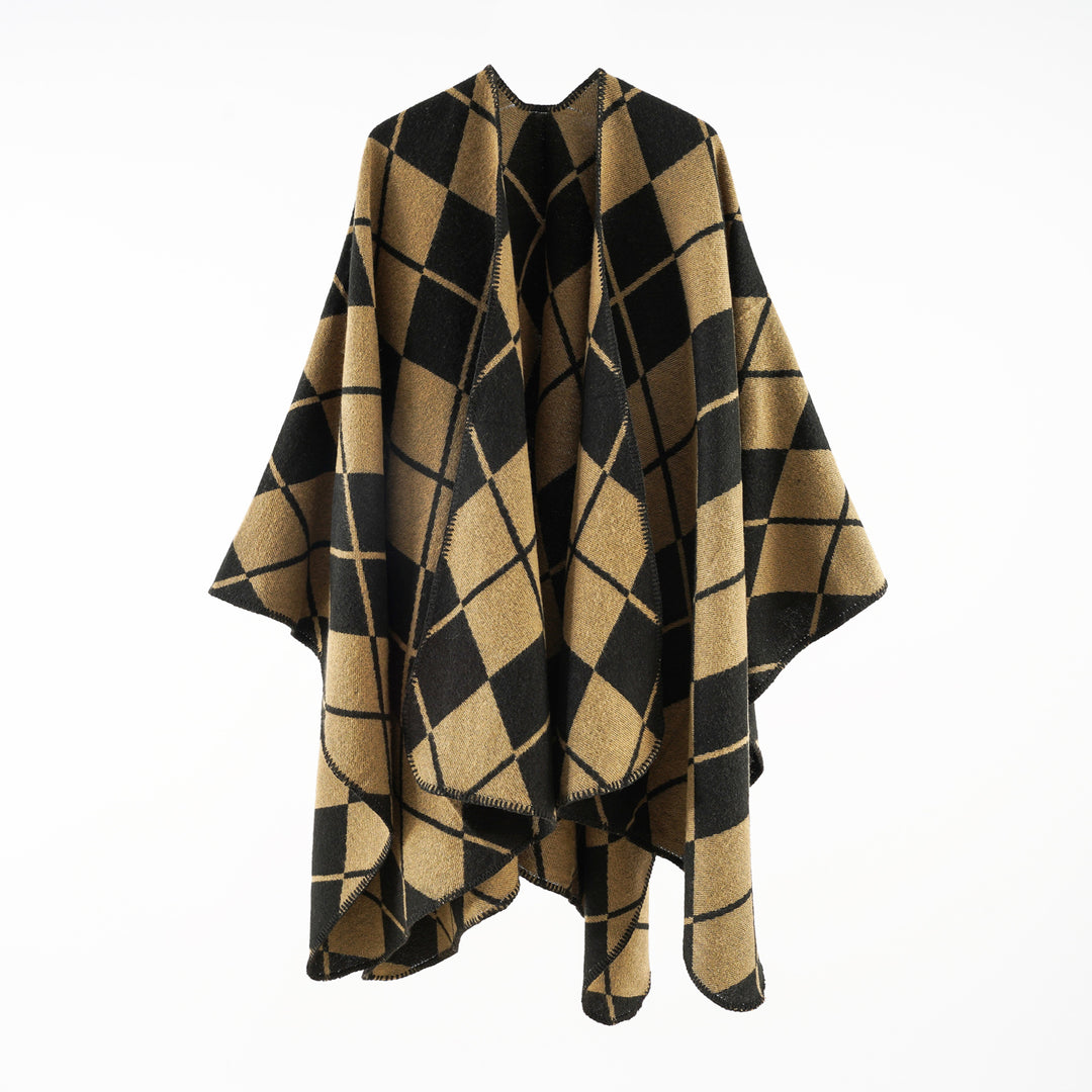 Damen Oversize-Cape im Plaid‑Deckenstil aus Wollmix mit offenem Fall Drune