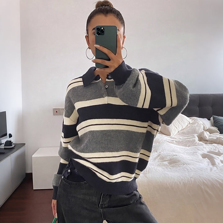Damen Sportives Strickoberteil mit Polokragen Drune