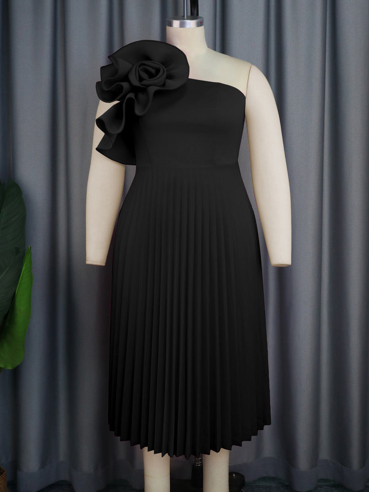 Damen Faltenrock Abendkleid mit asymmetrischem Schnitt und dekorativer Blütenapplikation Drune