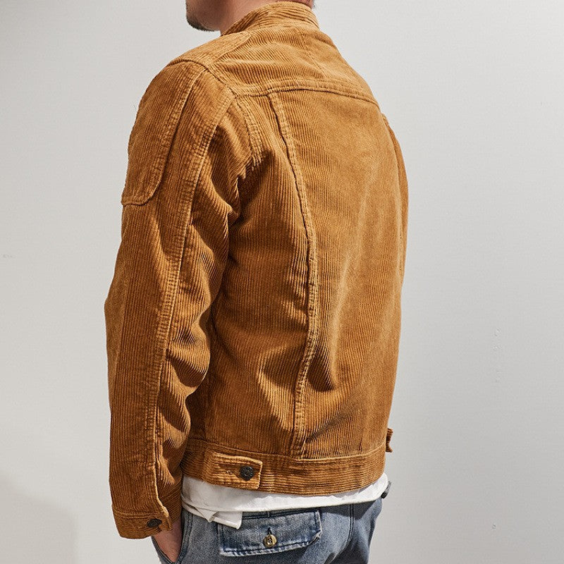 Herren Modische Kordjacke mit Stehkragen Drune