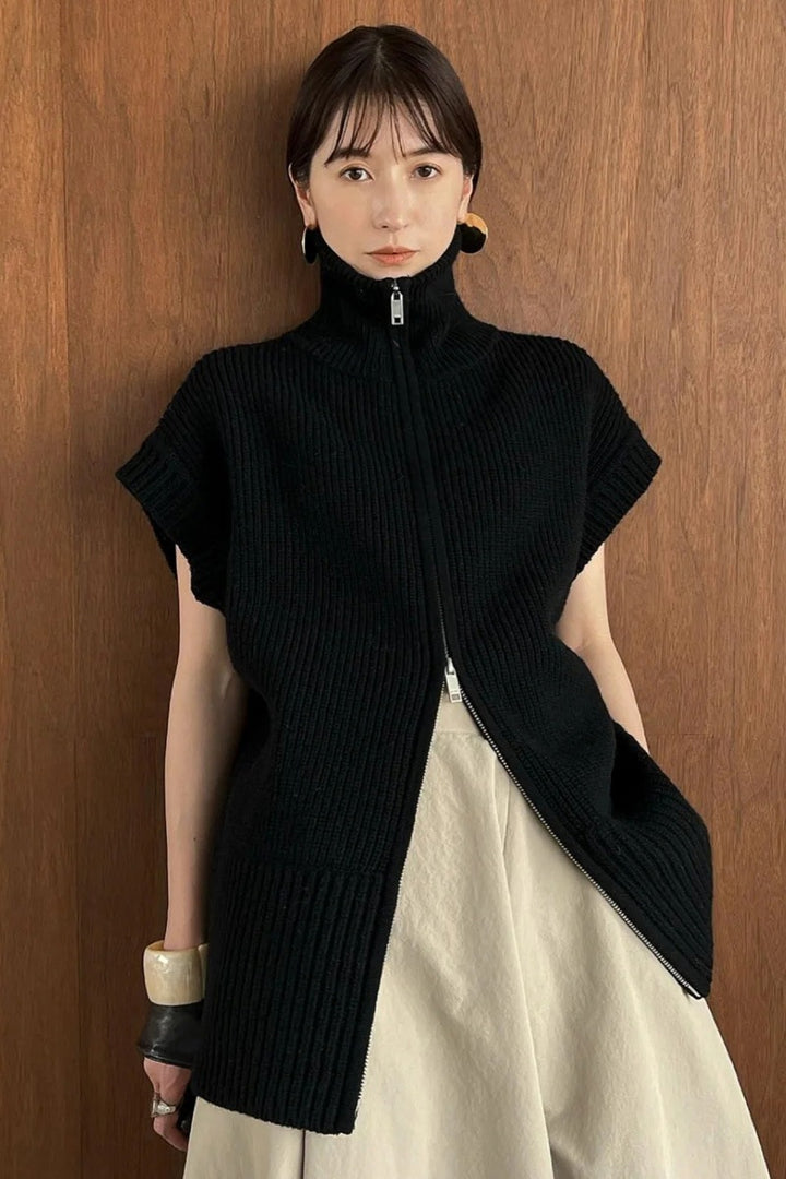 Damen kuscheler Strickponcho mit hohem Kragen Drune