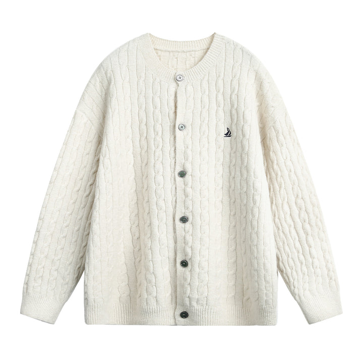 Damen Strickjacke im Flechtmuster mit Rundhals, Oversize-Schnitt und durchgehender Knopfleiste Drune