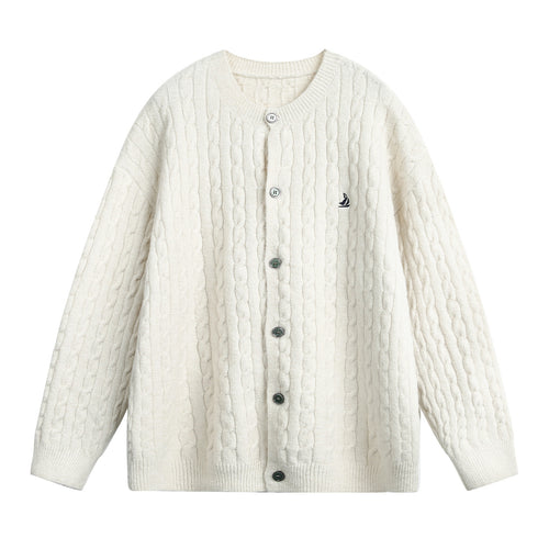 Damen Strickjacke im Flechtmuster mit Rundhals, Oversize-Schnitt und durchgehender Knopfleiste Drune