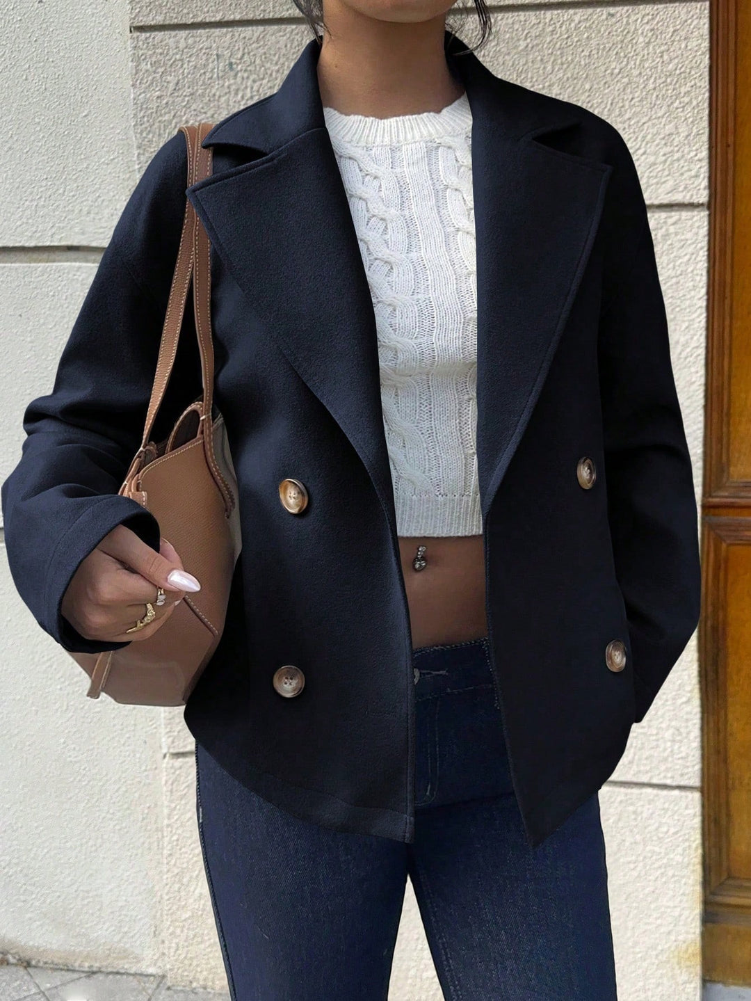 Damen Kurzblazer im Doppelreiher mit weitem Revers Drune