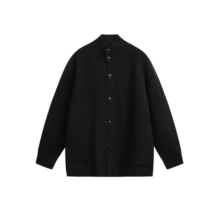 Unisex Cardiganjacke mit hohem Rippkragen, durchgehender Knopfleiste und Eingrifftaschen Drune
