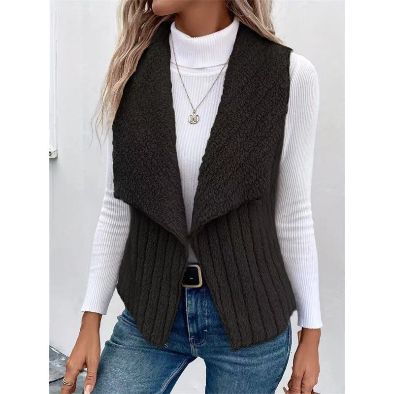 Damen Kuschelige Fleece-Weste mit asymmetrischem Kragen und lässigem Schnitt Drune
