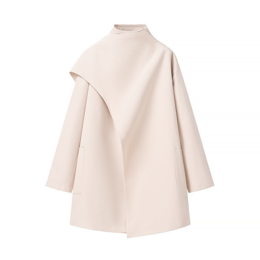 Damen Oversize-Mantel mit Stehkragen, asymmetrischem Überwurf und aufgesetzter Tasche Drune