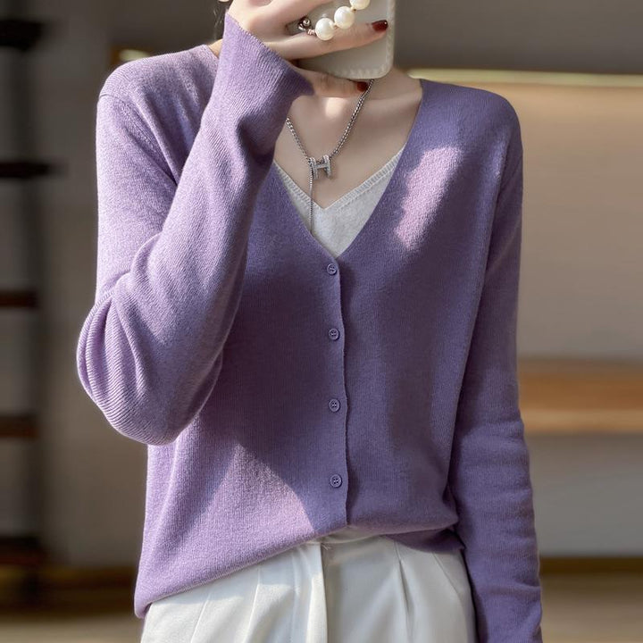 Damen Leichter V‑Ausschnitt‑Cardigan mit kastiger Silhouette und Kaschmir‑Optik Drune