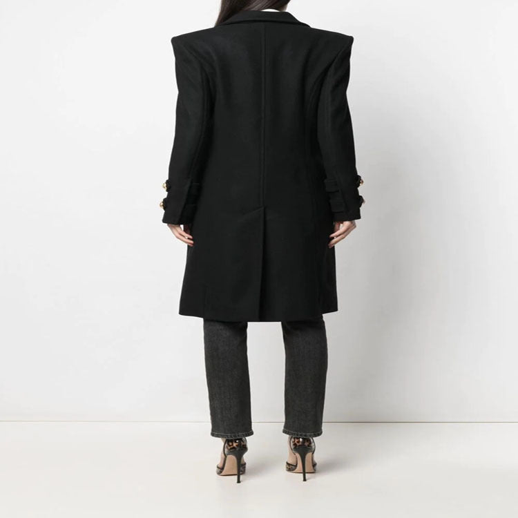 Damen Eleganter Wollmix-Longcoat im Marineinspirierten Doppelreiher mit Oversized-Schalkragen und Zierärmeln Drune