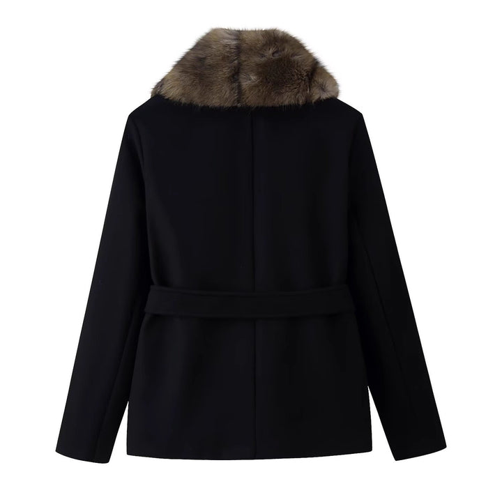 Damen Kurzer Wollmix-Mantel mit abnehmbarem Faux-Fur-Schalkragen und Taillengürtel Drune