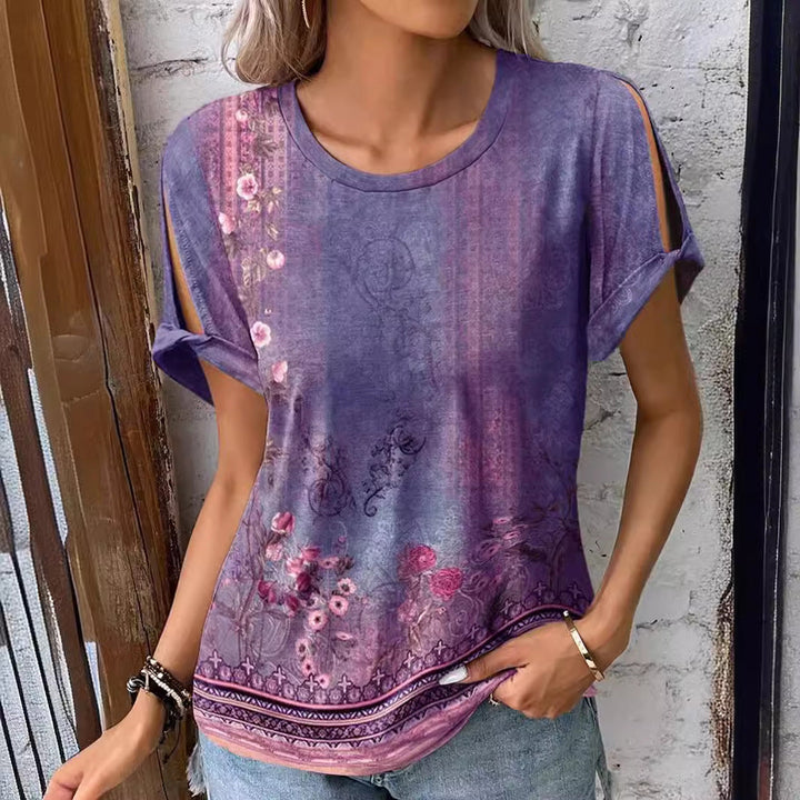 Damen T-Shirt mit floralem Muster und cut-out Ärmeln Drune