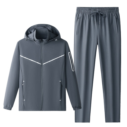 Herren Leichter Atmungsaktiver Softshell-Trainingsanzug mit Kapuzenjacke & konischer Trainingshose Drune