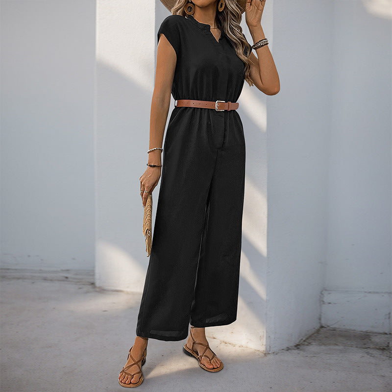 Damen Jumpsuit mit elegantem Taillengürtel und modernem V-Ausschnitt Drune