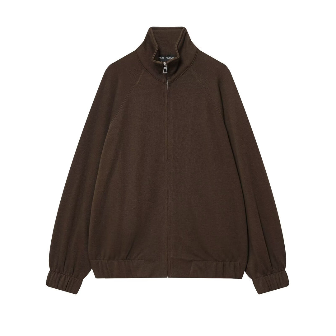 Damen Oversize Sweatjacke mit Reißverschluss, hohem Stehkragen und Raglanärmeln Drune
