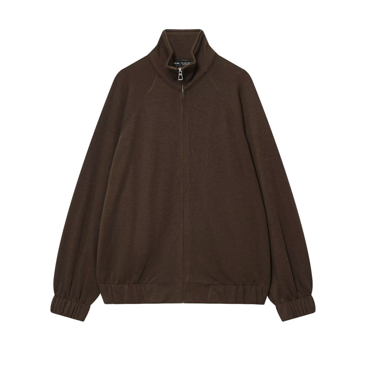 Damen Oversize Sweatjacke mit Reißverschluss, hohem Stehkragen und Raglanärmeln Drune