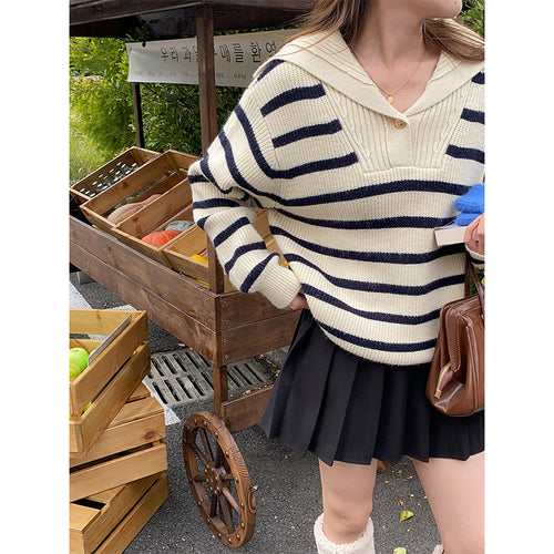 Damen klassischer Strickpullover mit maritimen Streifen Drune