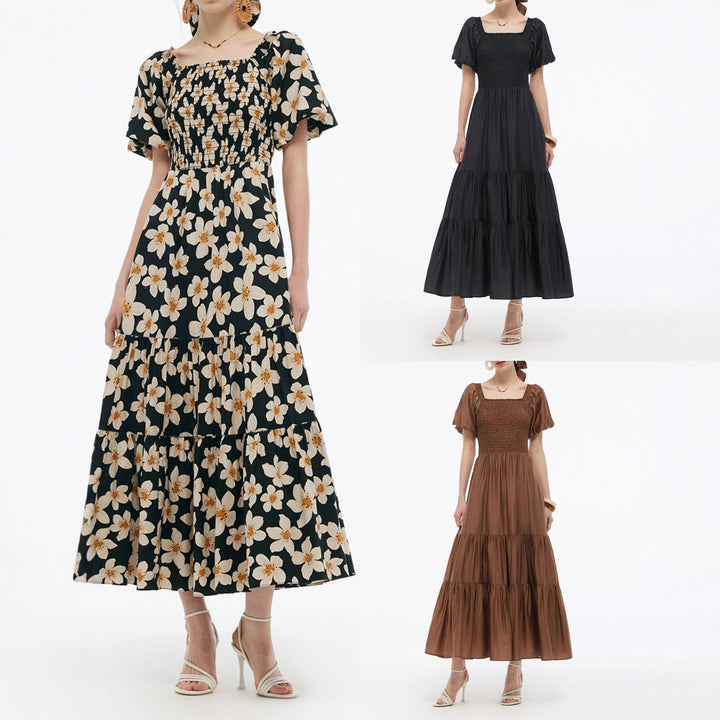 Damen Maxikleid mit voluminösem Rock und Blumenmuster Drune