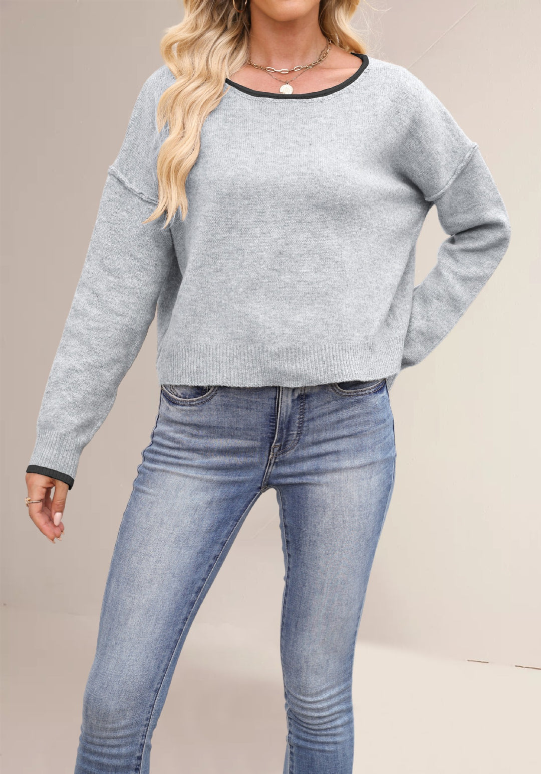 Damen lässiger Pullover mit weitem Schnitt und sanften Texturen Drune