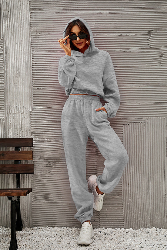 Damen bequeme Sweatpants mit Kapuze und Raffung Drune