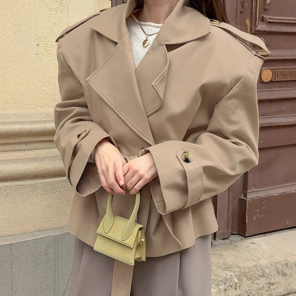 Damen Oversized Trenchcoat mit breitem Kragen und dekorativen Knopfdetails Drune