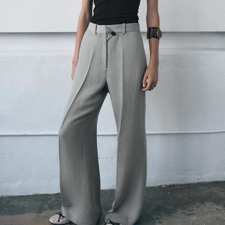 Damen Hochtaillierte weite Stoffhose mit geradem Bein und Seitentaschen Drune
