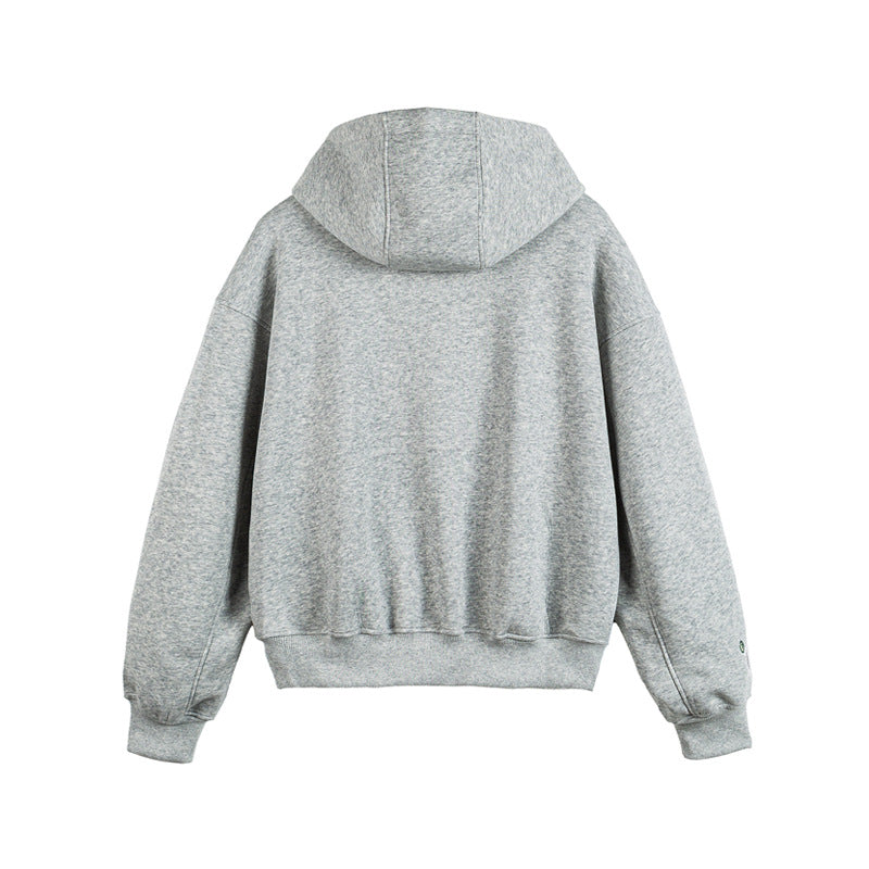 Unisex Oversize Kapuzenzipjacke mit Collegiate‑Patches Drune