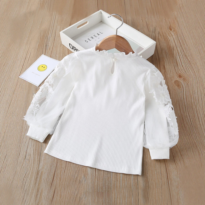 Mädchen Bluse mit Puffärmeln und floralem Spitzenbesatz Drune