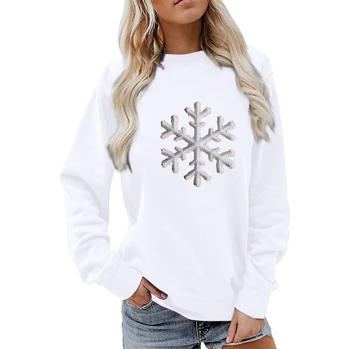 Damen Sweatshirt mit funkelndem Schneeflockenmotiv und lässigem Schnitt Drune