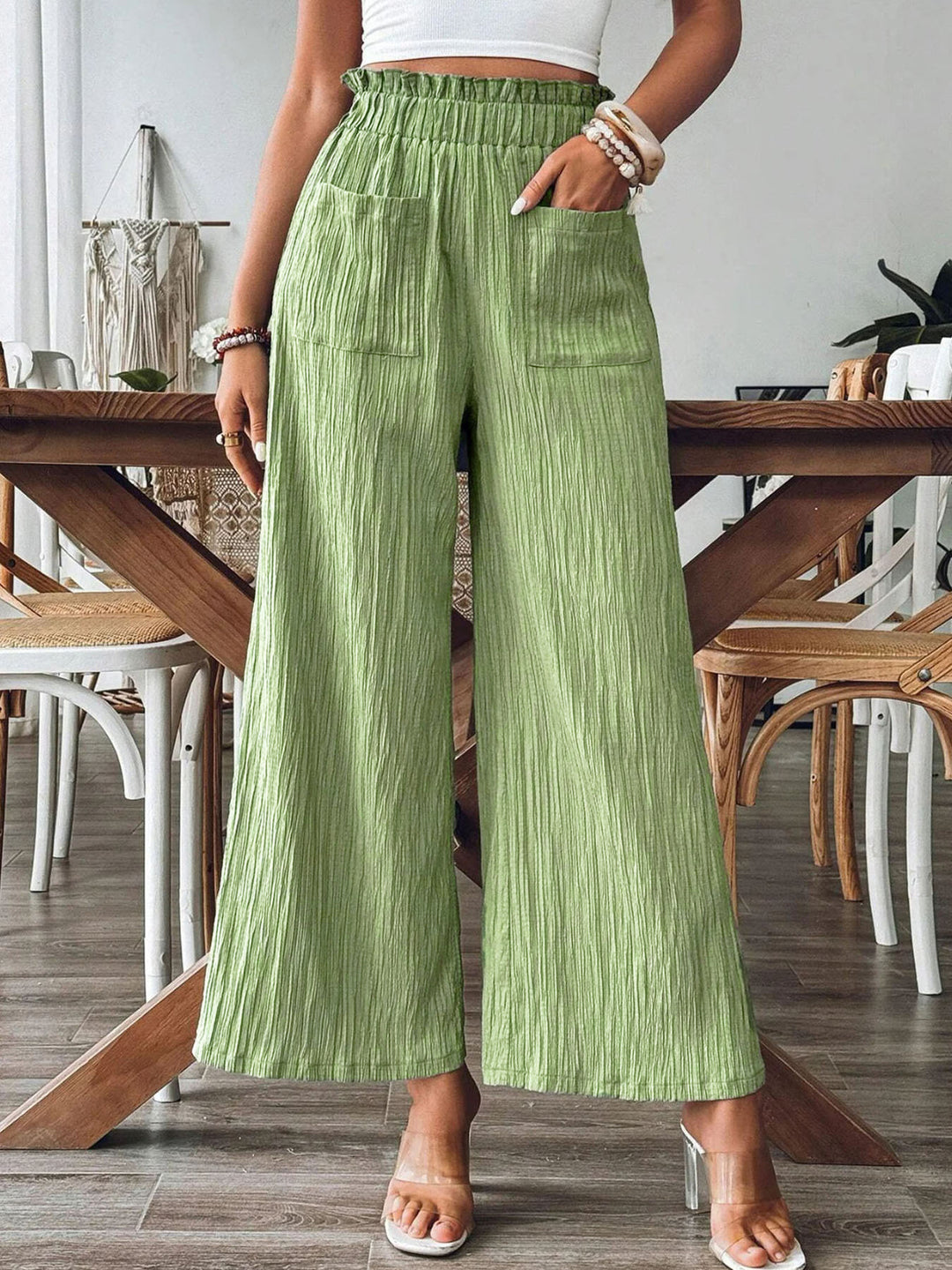 Damen Weitgeschnittene Leinenhose mit elastischem Bund und praktischen Taschen Drune