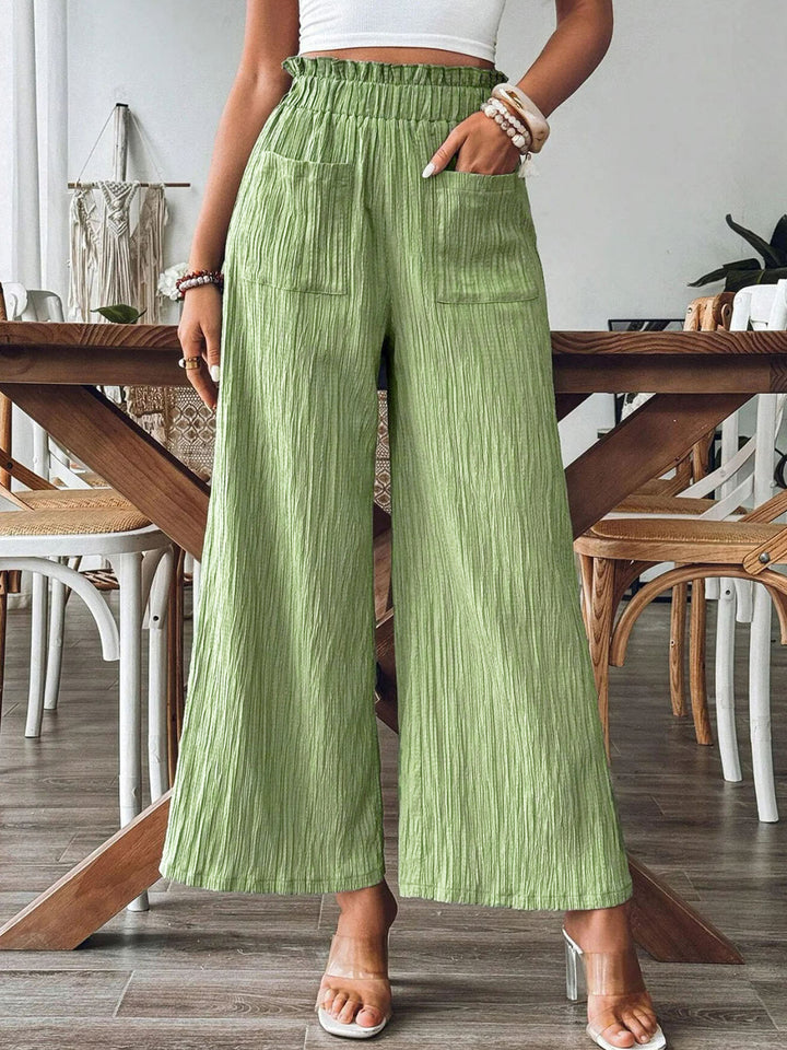 Damen Weitgeschnittene Leinenhose mit elastischem Bund und praktischen Taschen Drune