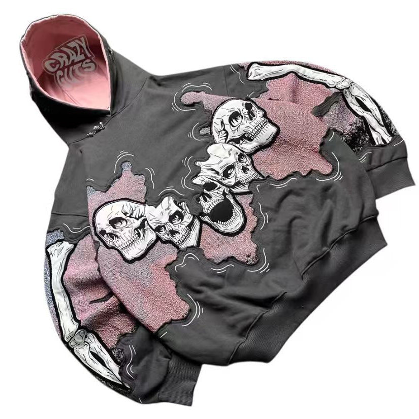 Damen Kapuzenpullover mit auffälligem Totenkopf-Print Drune