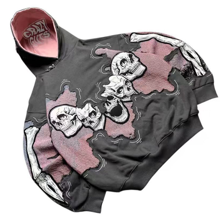 Damen Kapuzenpullover mit auffälligem Totenkopf-Print Drune