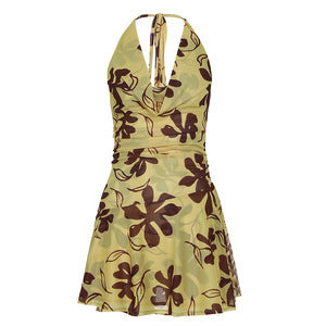 Damen Strandkleid mit verstellbarem Halterneck und floralem Muster Drune