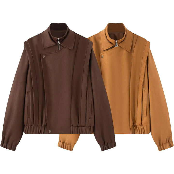 Damen nan asymmetrische Blousonjacke mit verdeckter Reißverschlussblende, Stehkragen und taillennahem Kordelzug Drune