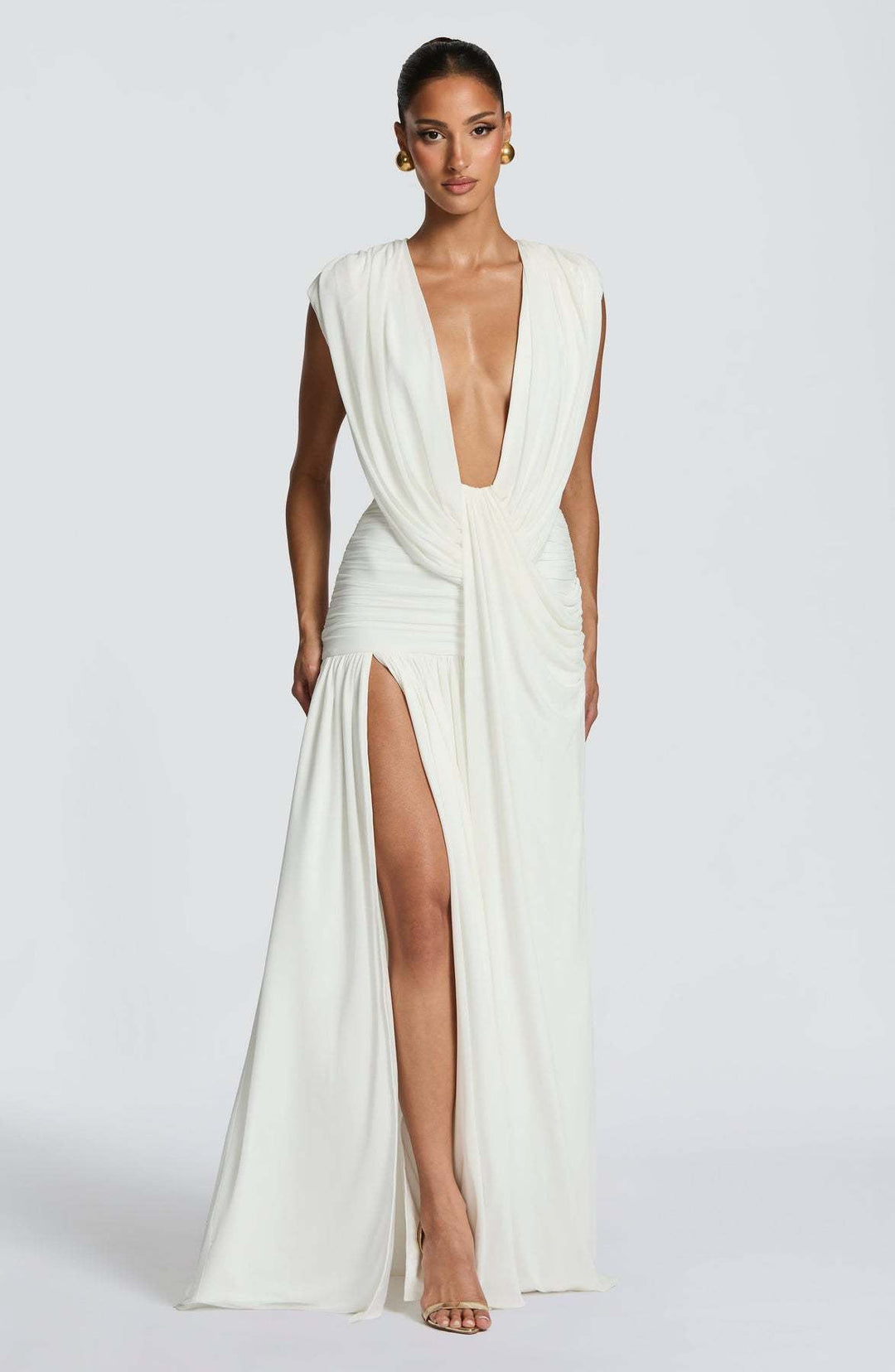 Damen Elegantes Wickelkleid mit tiefem V-Ausschnitt und gerafftem Rock Drune