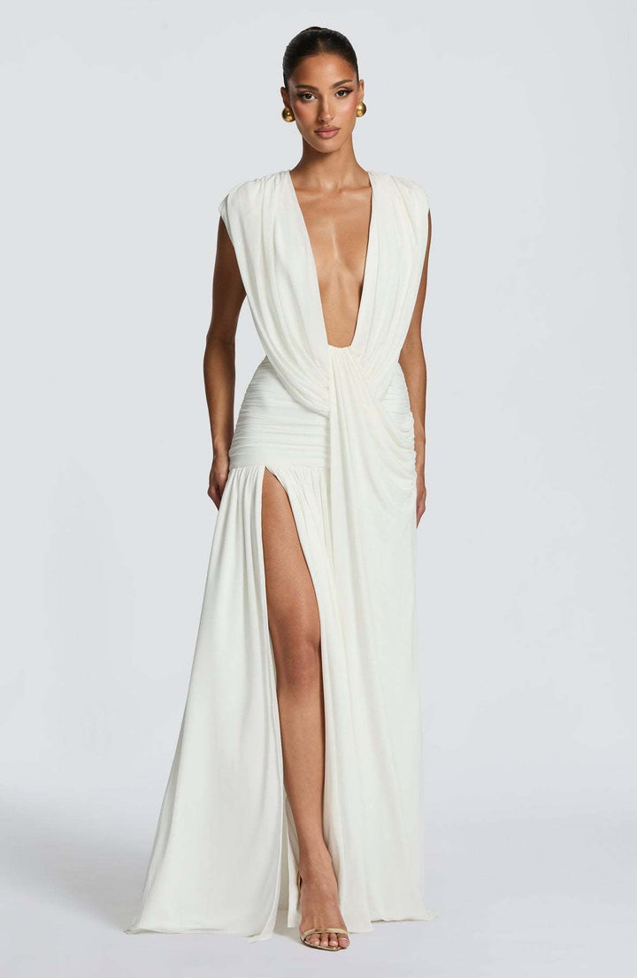 Damen Elegantes Wickelkleid mit tiefem V-Ausschnitt und gerafftem Rock Drune