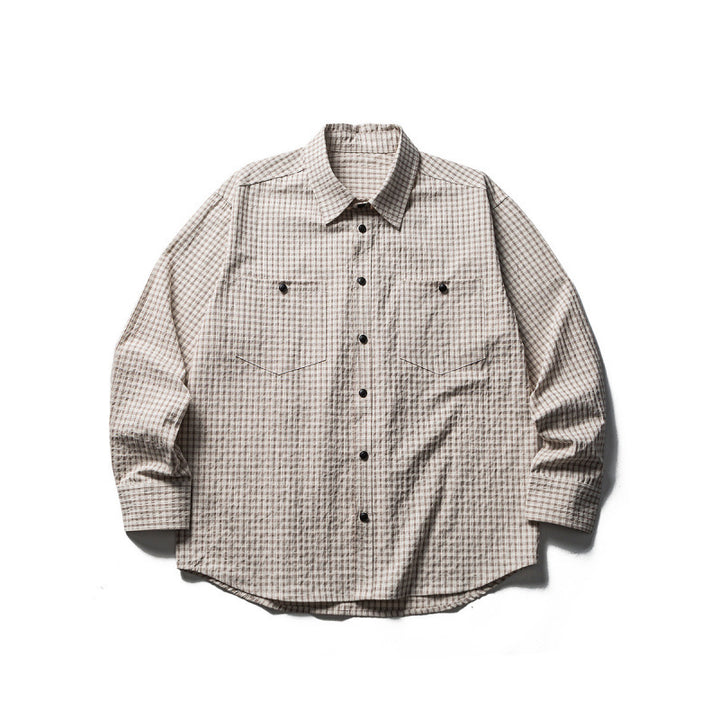 Herren Oversize-Karo-Hemd aus strukturierter Baumwollmischung mit Brusttaschen Drune