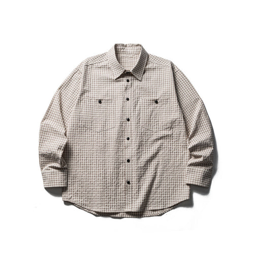 Herren Oversize-Karo-Hemd aus strukturierter Baumwollmischung mit Brusttaschen Drune