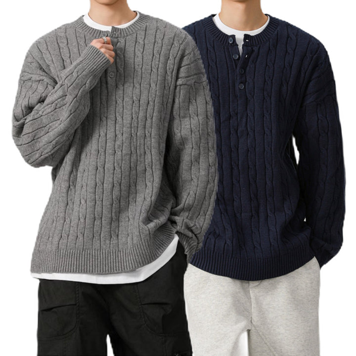 Herren Grobstrickpullover mit Knopfleiste Drune
