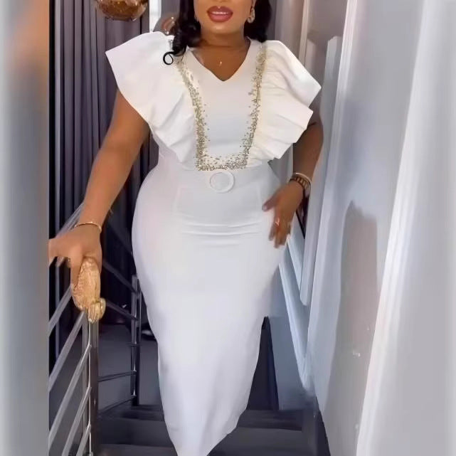 Damen Elegantes Kleid mit voluminösen Rüschendetails und glamourösem Akzent Drune