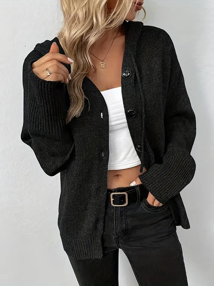 Damen Strickjacke mit Kapuze und Knopfverschluss Drune