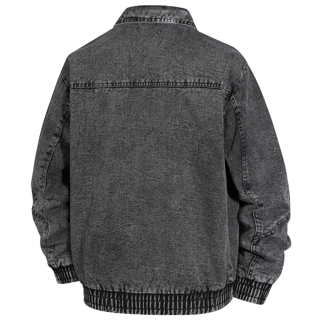 Herren Übergroße Jeans-Bomberjacke mit Stone-Wash, Reißverschluss und geripptem Saum Drune