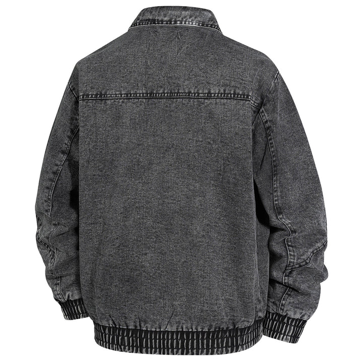 Herren Übergroße Jeans-Bomberjacke mit Stone-Wash, Reißverschluss und geripptem Saum Drune