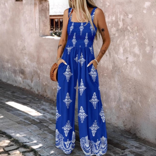 Damen Jumpsuit mit elastischem Taillenbund und floralen Verzierungen Drune