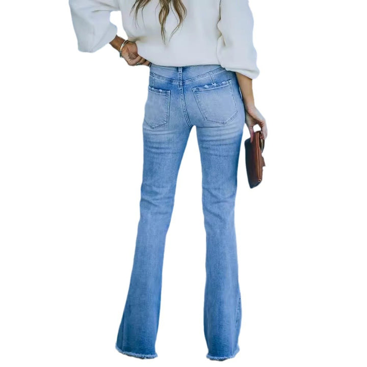 Damen nan Highwaist-Schlagjeans mit offenem Saum und figurformender Passform Drune