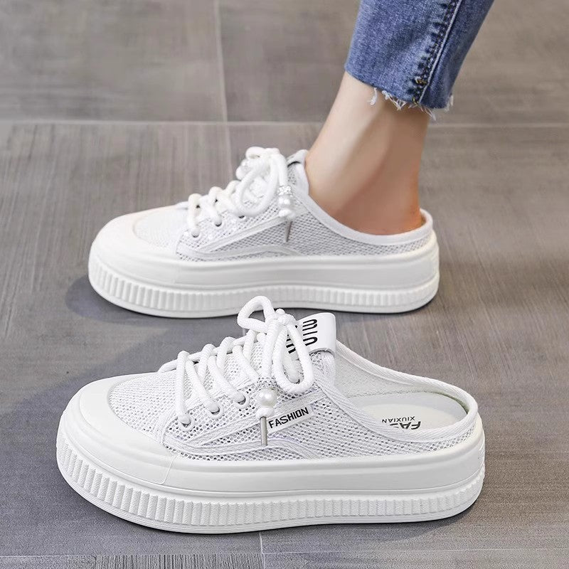 Damen Sneaker-Pantoletten im luftigen Mesh-Design mit modischer Plateausohle Drune